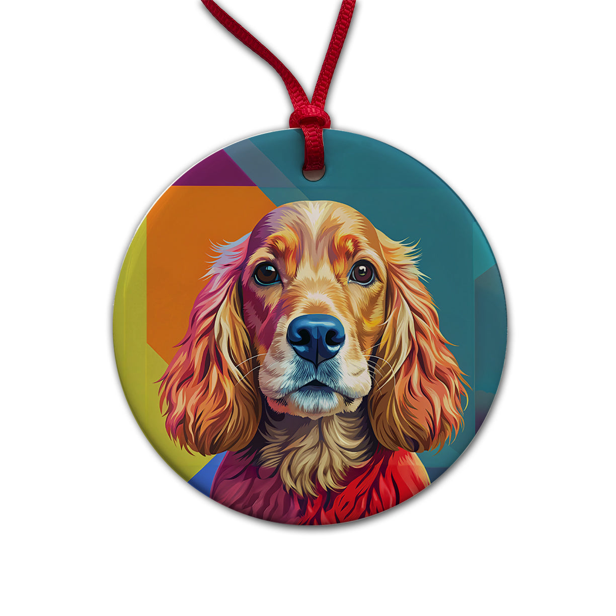 English Cocker Spaniel Dog Pop Art Round Ceramic Holiday Christmas Tree Ornament