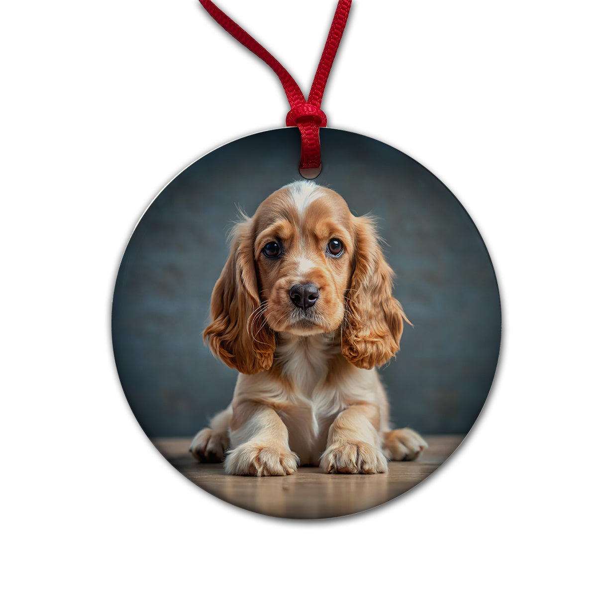 English Cocker Spaniel Dog Puppy Photo Round Ceramic Holiday Christmas Tree Ornament