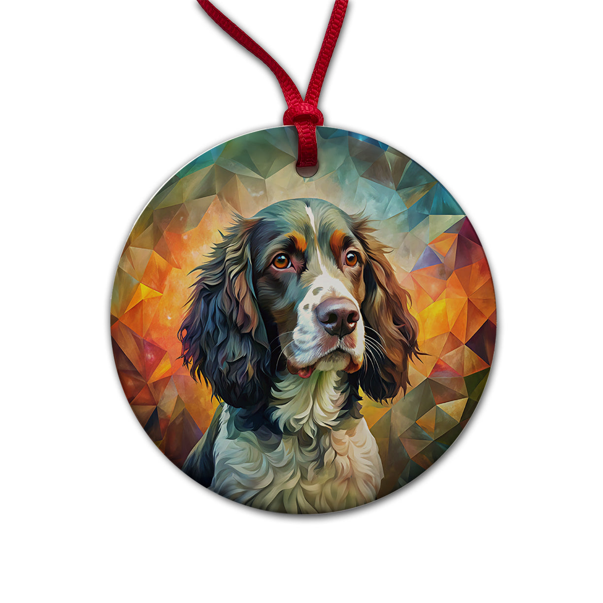 English Springer Spaniel Dog Abstract Art Round Ceramic Holiday Christmas Tree Ornament