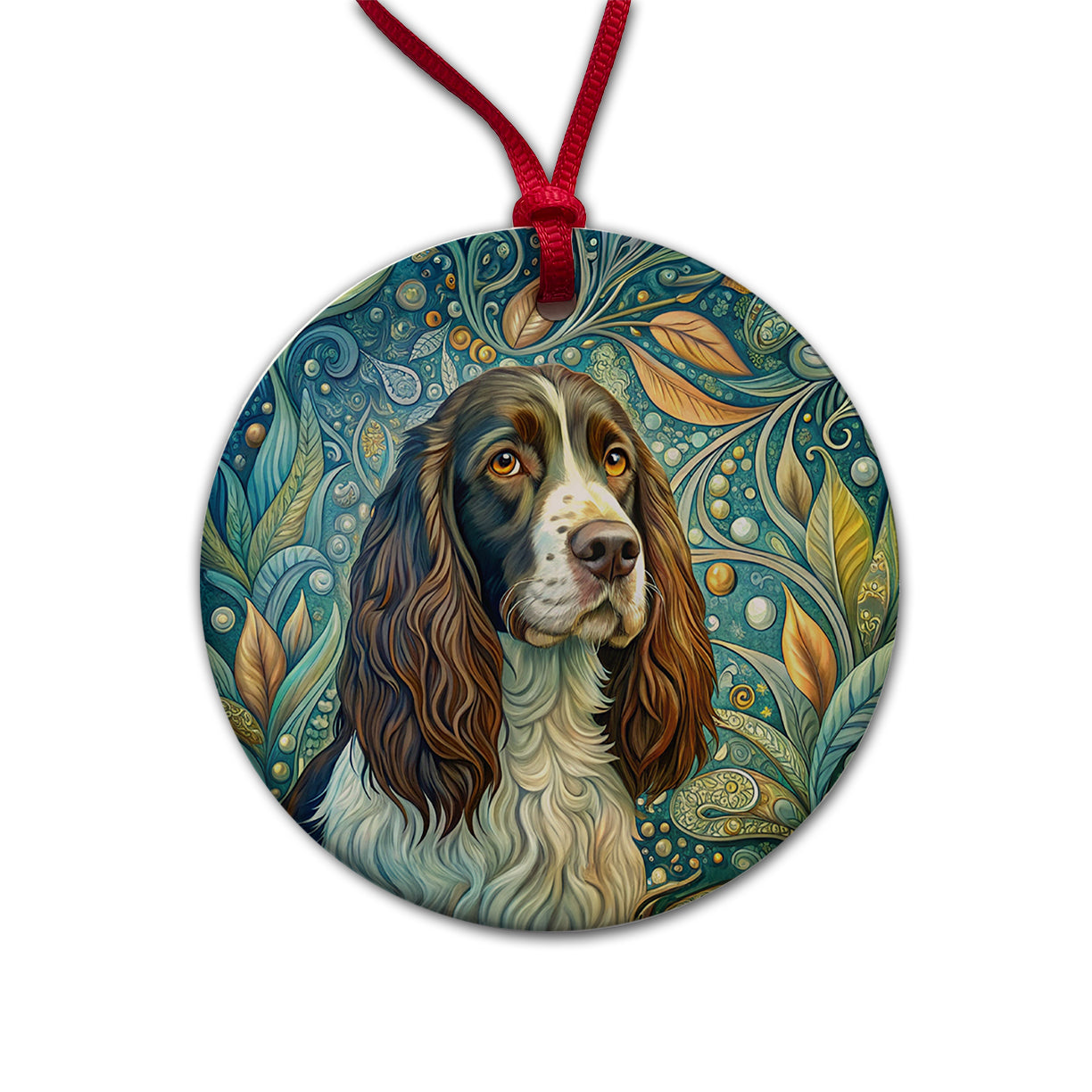 English Springer Spaniel Dog Art Nouveau Round Ceramic Holiday Christmas Tree Ornament