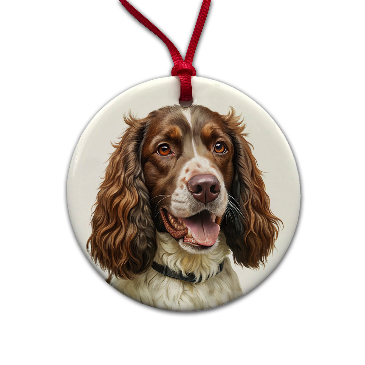 English Springer Spaniel Dog Illustration Round Ceramic Holiday Christmas Tree Ornament