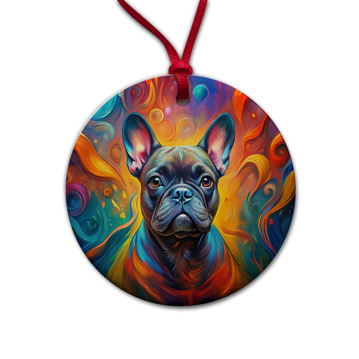 French Bulldog Frenchie Dog Abstract Art Round Ceramic Holiday Christmas Tree Ornament