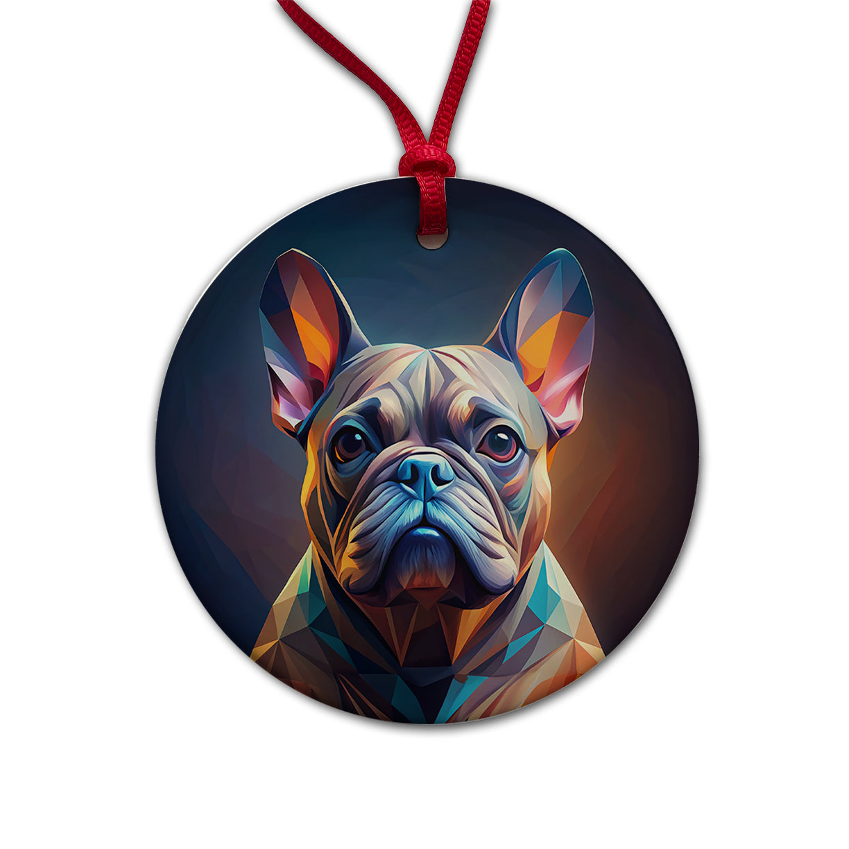French Bulldog Frenchie Dog Abstract Stylized Art Round Ceramic Holiday Christmas Tree Ornament