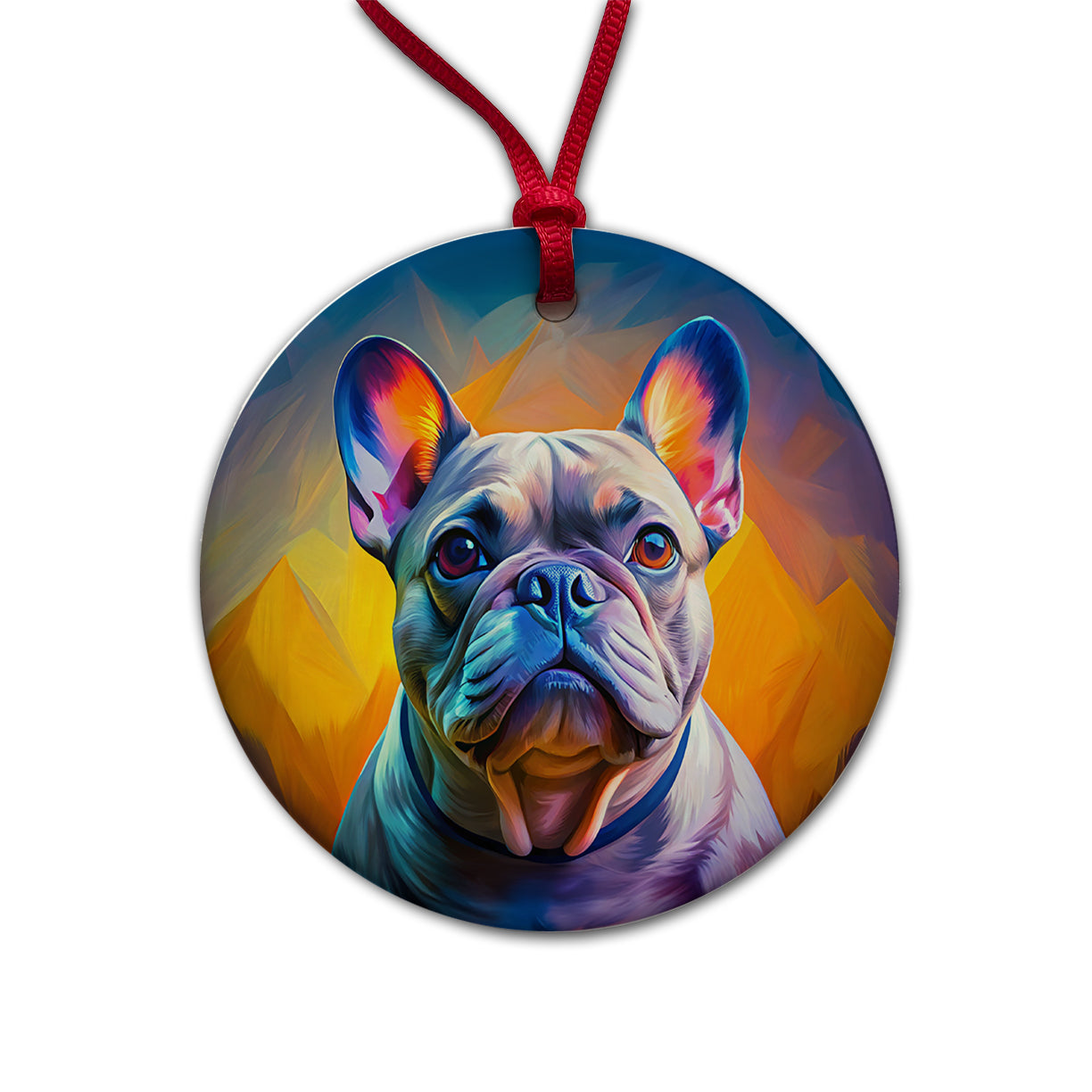 French Bulldog Frenchie Dog Pop Art Round Ceramic Holiday Christmas Tree Ornament