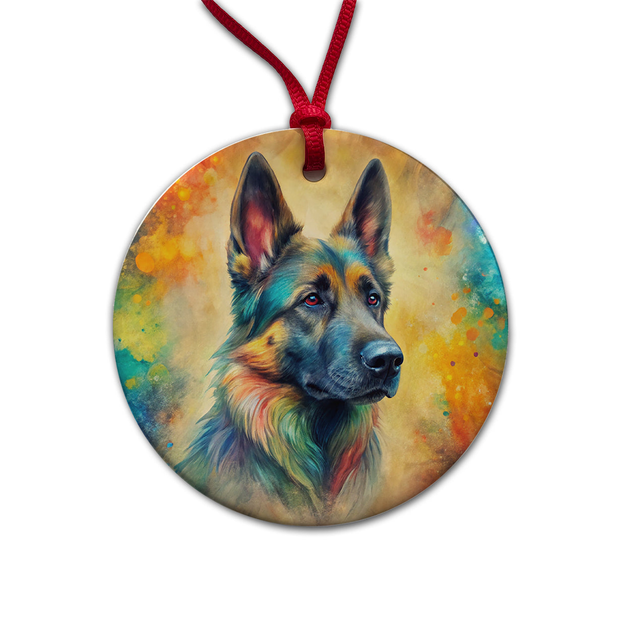 German Shepherd Dog Abstract Art Round Ceramic Holiday Christmas Tree Ornament