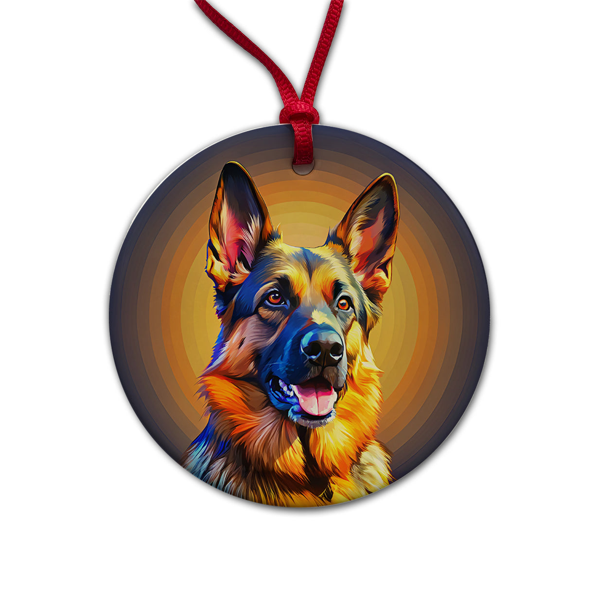 German Shepherd Dog Pop Art Round Ceramic Holiday Christmas Tree Ornament