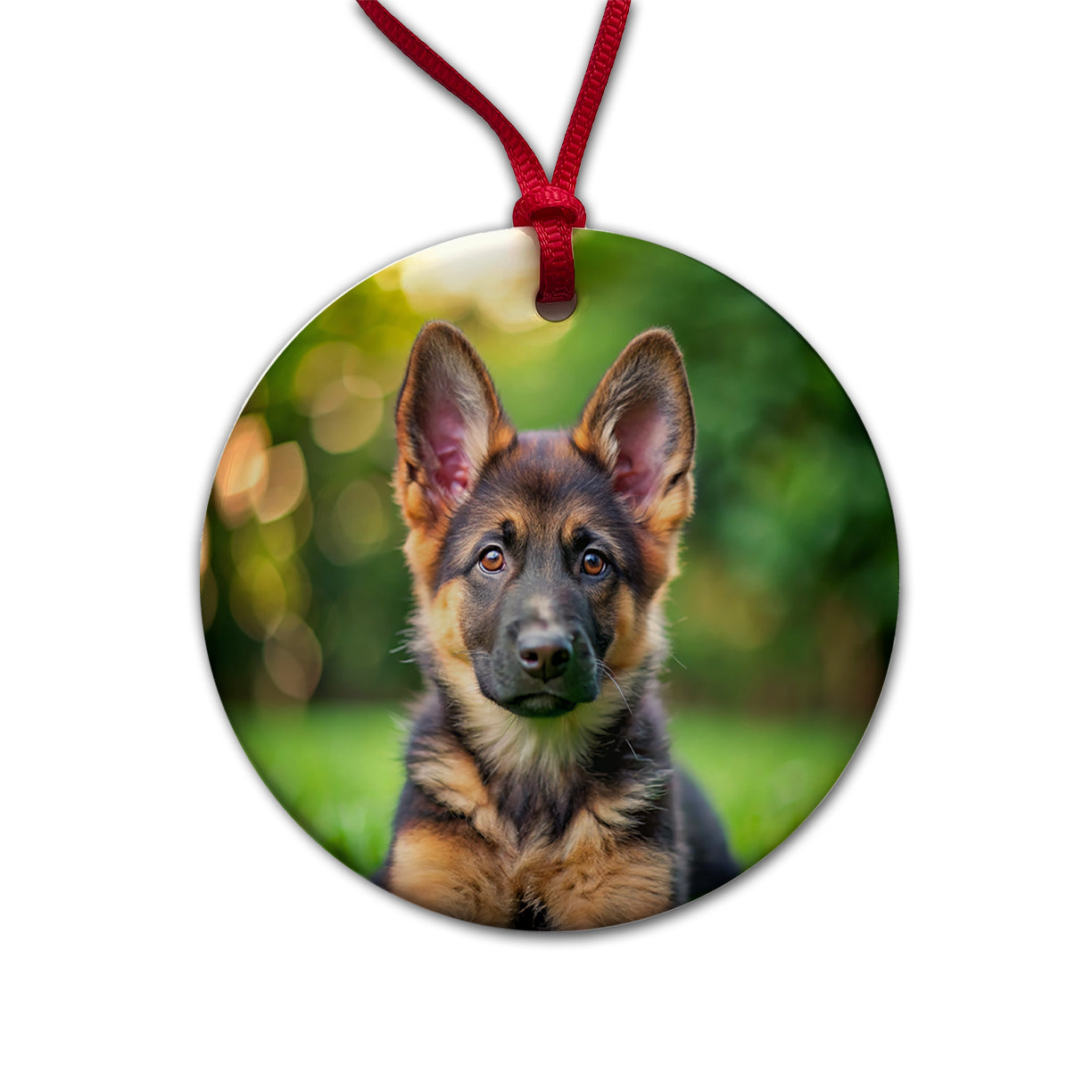 German Shepherd Dog Puppy Photo Round Ceramic Holiday Christmas Tree Ornament