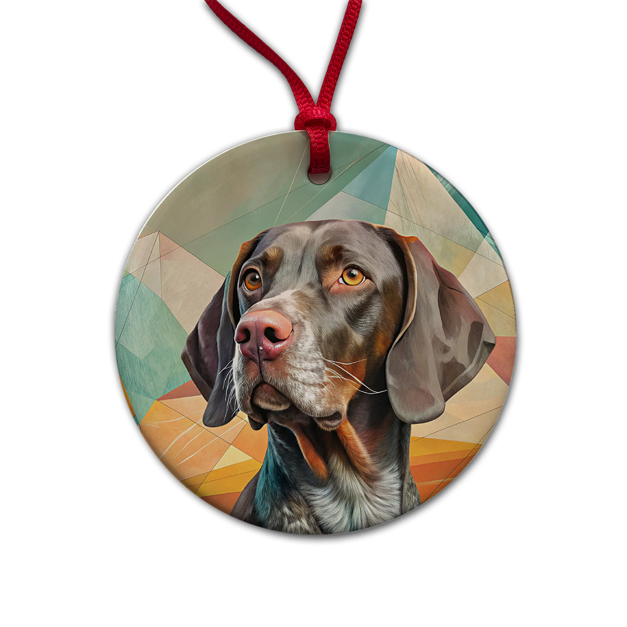 German Shorthaired Pointer Dog Contemporary Art Round Ceramic Holiday Christmas Tree Ornament