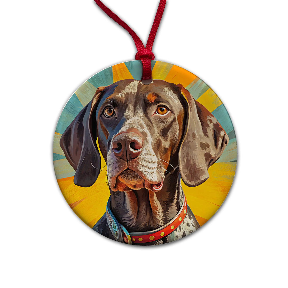German Shorthaired Pointer Dog Pop Art Round Ceramic Holiday Christmas Tree Ornament
