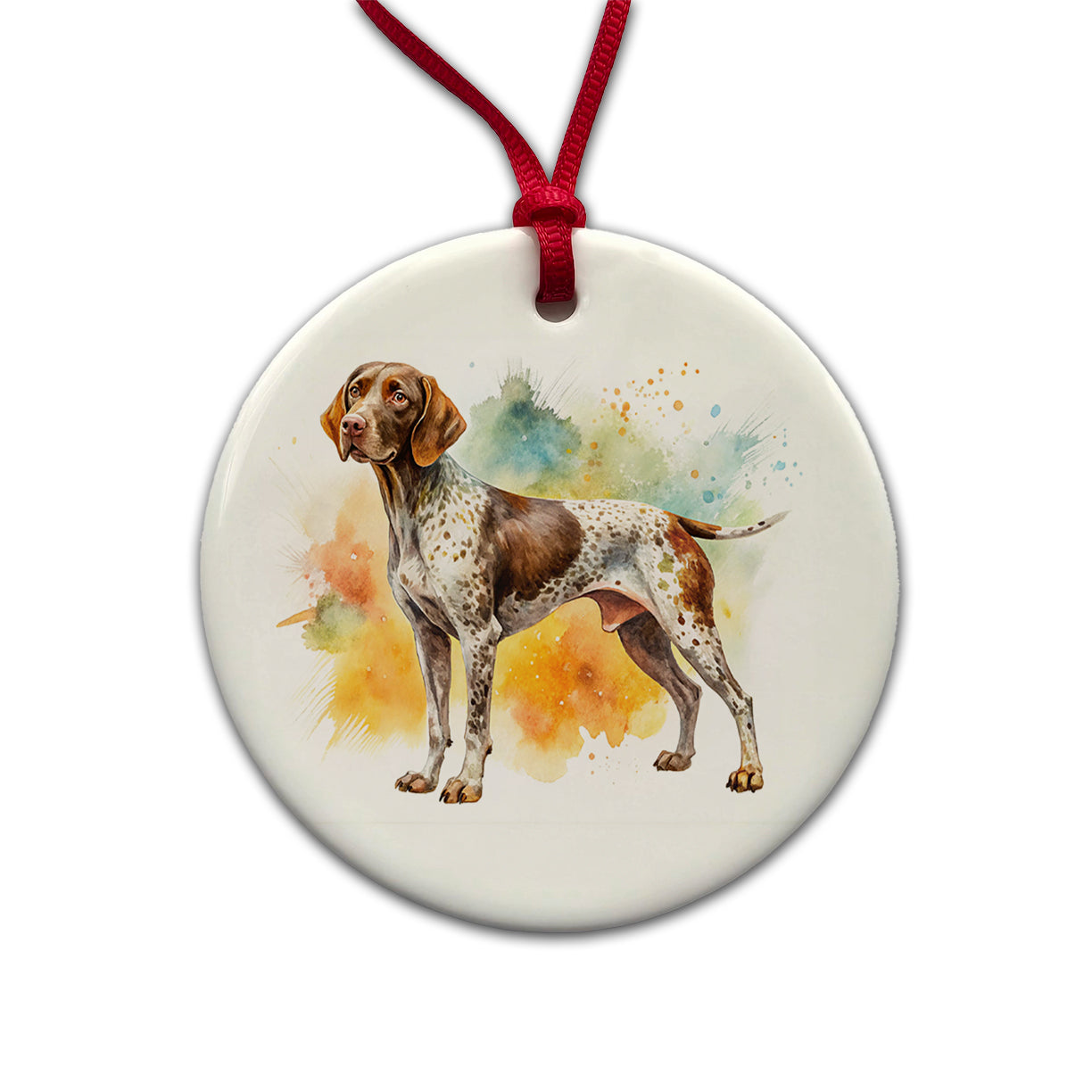 German Shorthaired Pointer Dog Watercolor Style Round Ceramic Holiday Christmas Tree Ornament