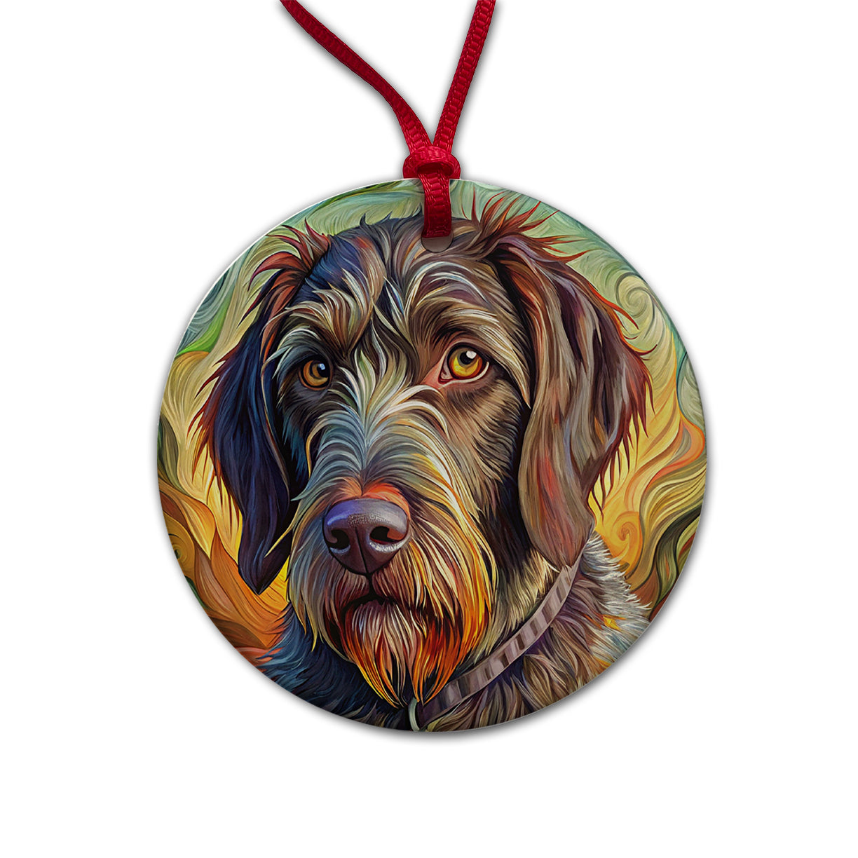 German Wirehaired Pointer Dog Abstract Art Round Ceramic Holiday Christmas Tree Ornament