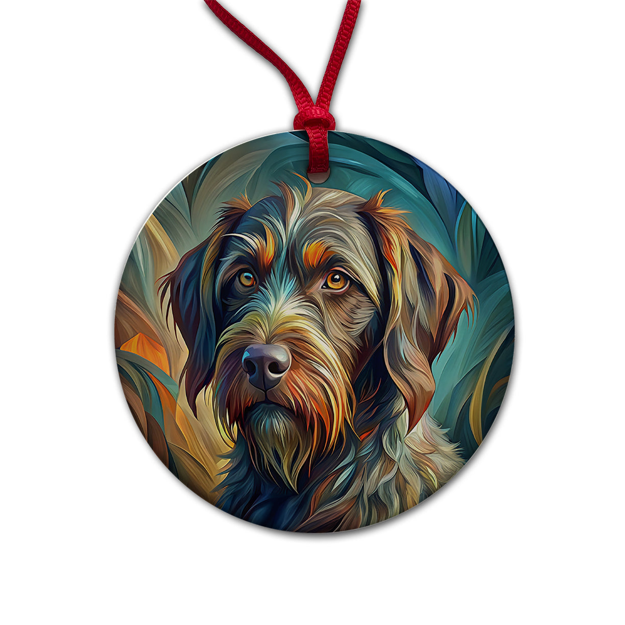 German Wirehaired Pointer Dog Abstract Stylized Art Round Ceramic Holiday Christmas Tree Ornament