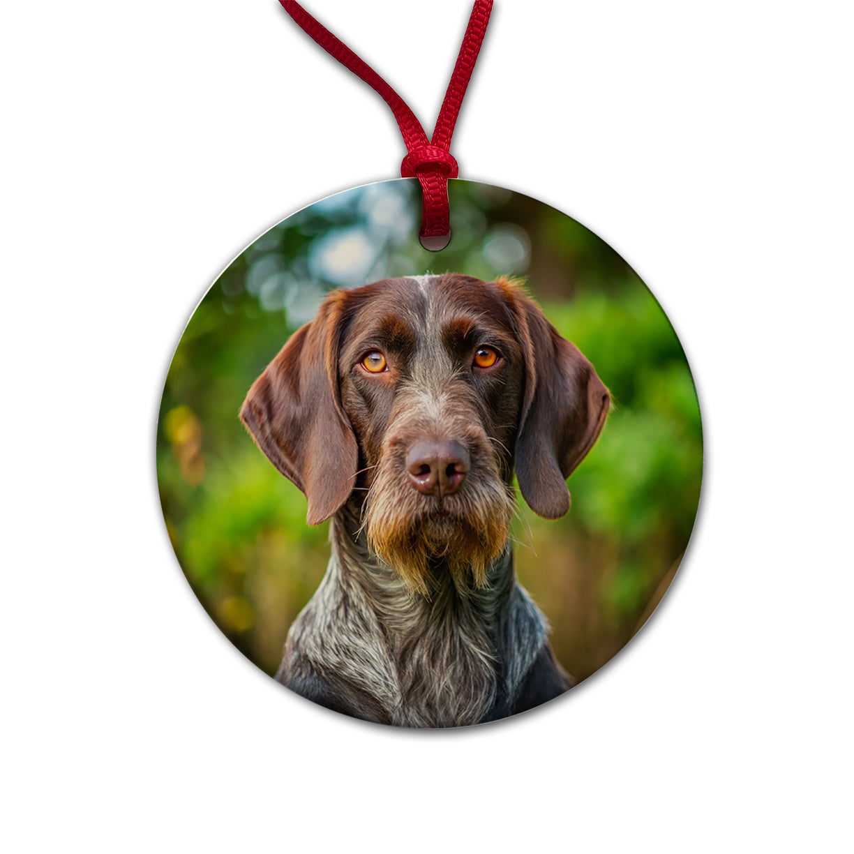 German Wirehaired Pointer Dog Photo Round Ceramic Holiday Christmas Tree Ornament