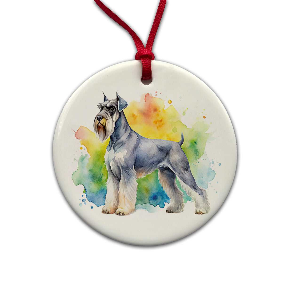 Giant Schnauzer Dog Watercolor Style Round Ceramic Holiday Christmas Tree Ornament