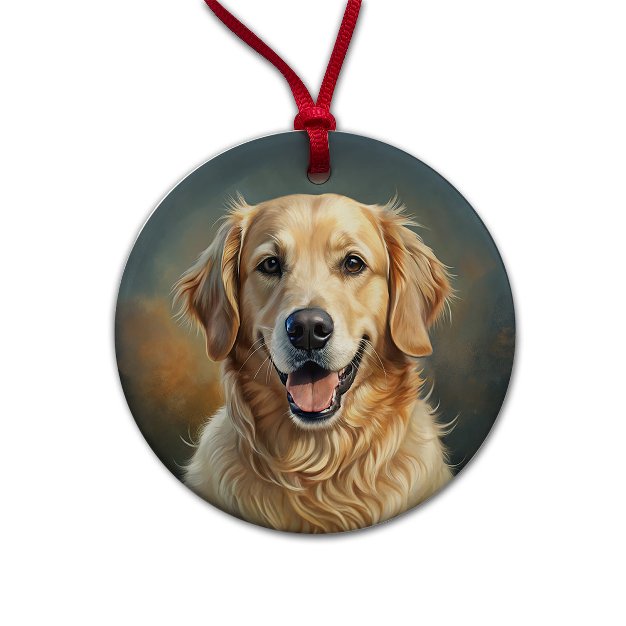 Golden Retriever Dog Illustration Round Ceramic Holiday Christmas Tree Ornament