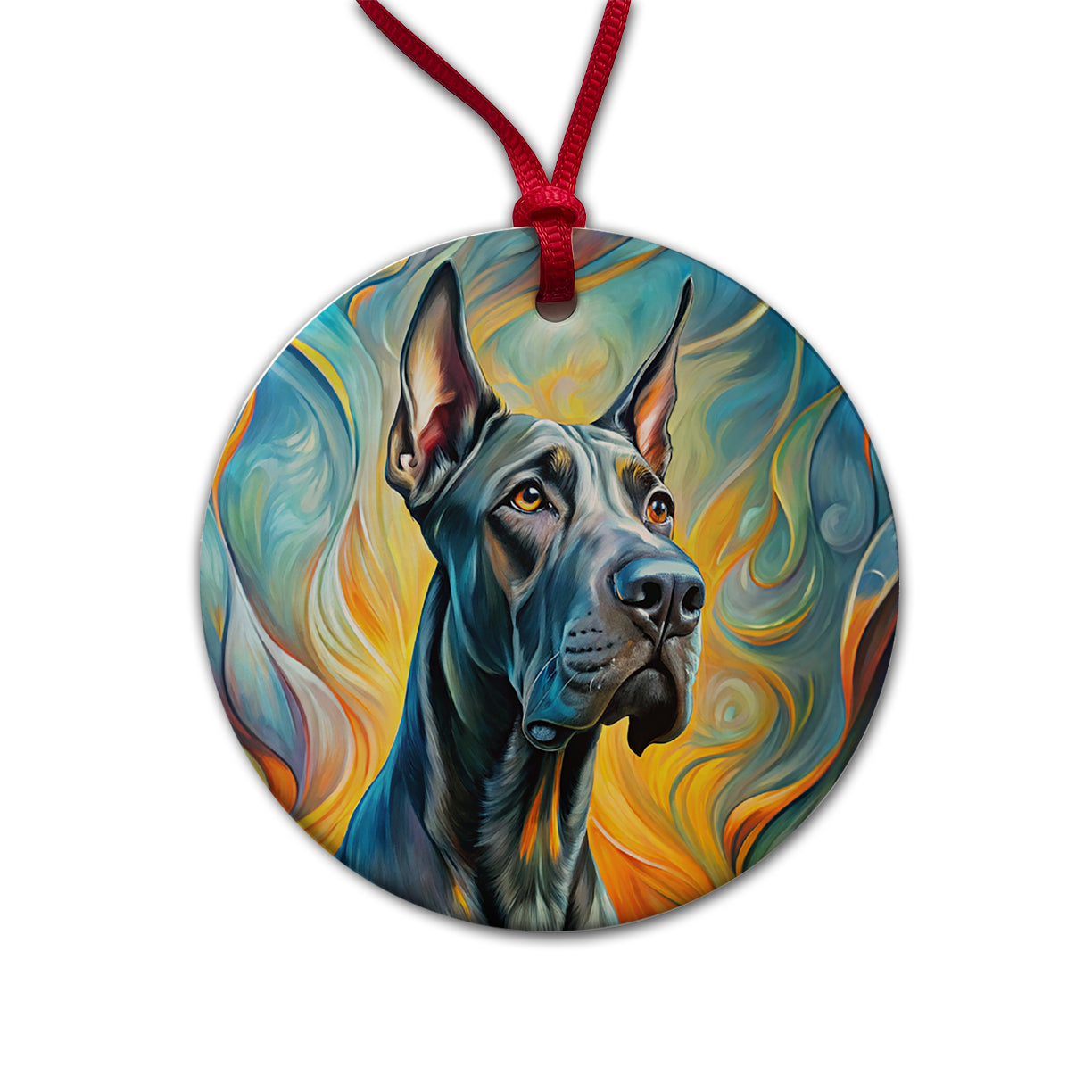 Great Dane Dog Abstract Art Round Ceramic Holiday Christmas Tree Ornament