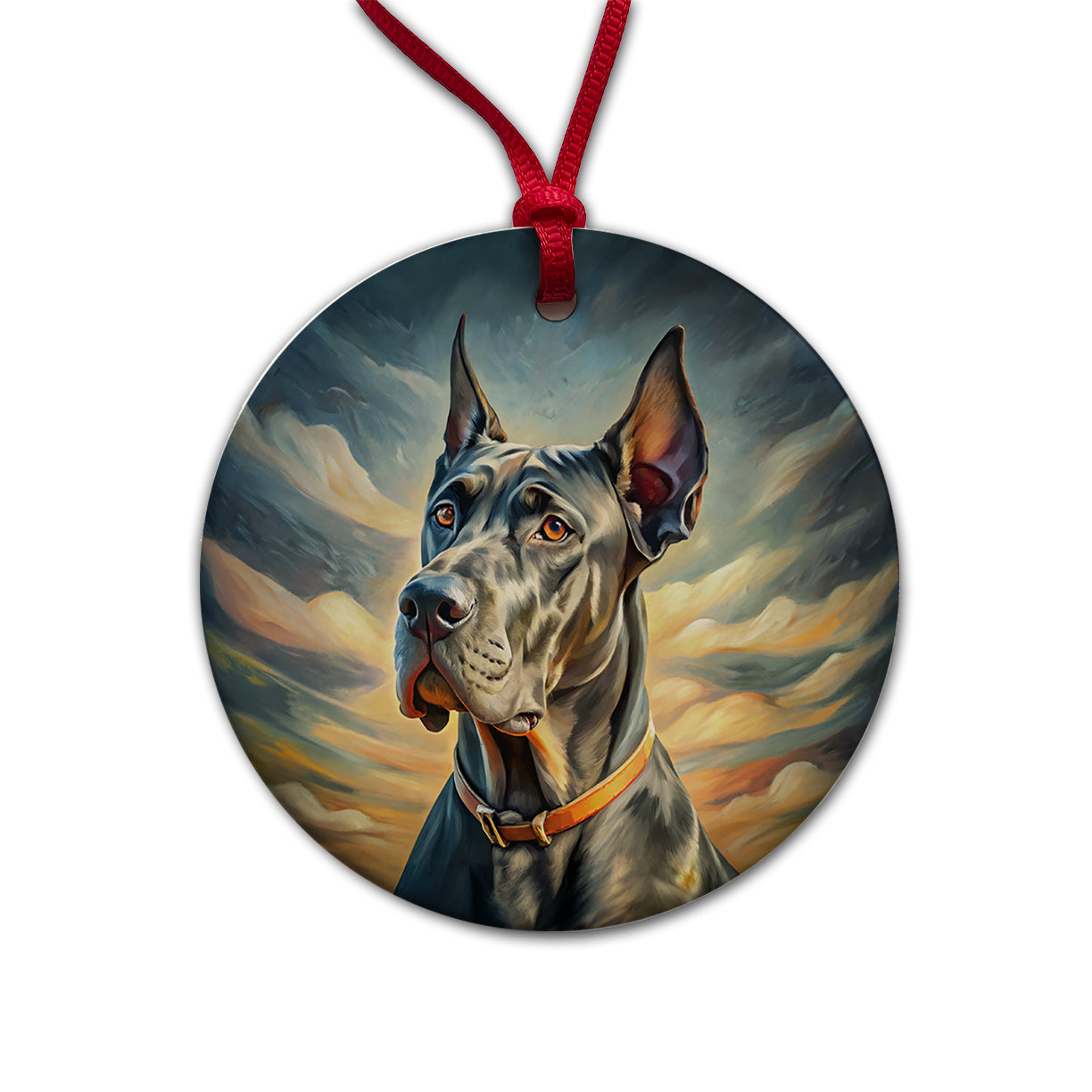 Great Dane Dog Expressionism Art Round Ceramic Holiday Christmas Tree Ornament