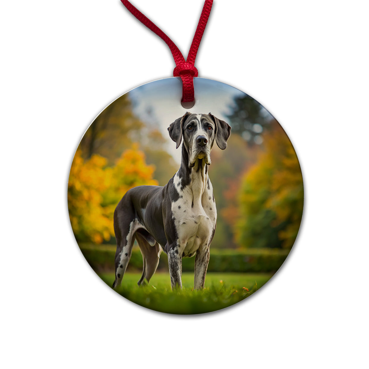 Great Dane Dog Photo Round Ceramic Holiday Christmas Tree Ornament