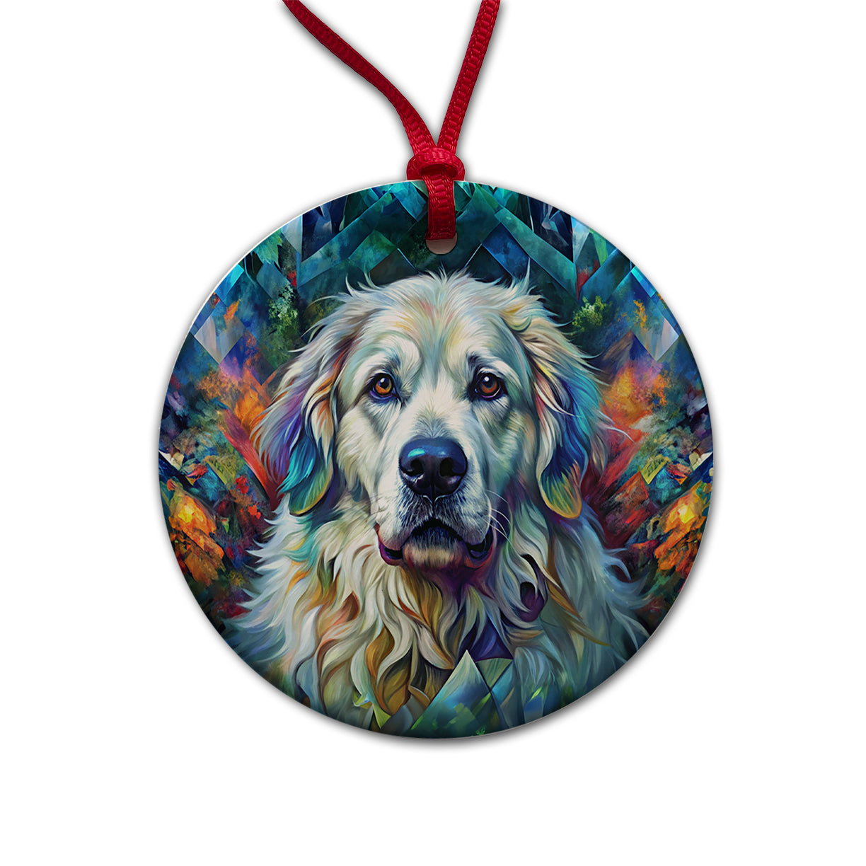 Great Pyrenees Dog Abstract Art Round Ceramic Holiday Christmas Tree Ornament