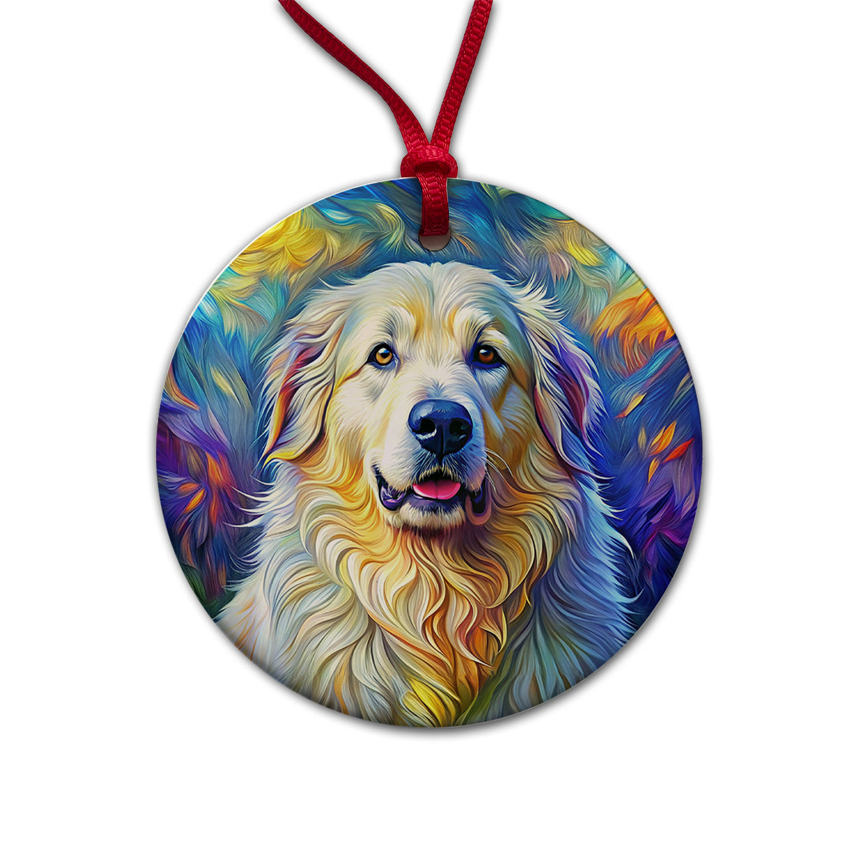 Great Pyrenees Dog Expressionism Art Round Ceramic Holiday Christmas Tree Ornament