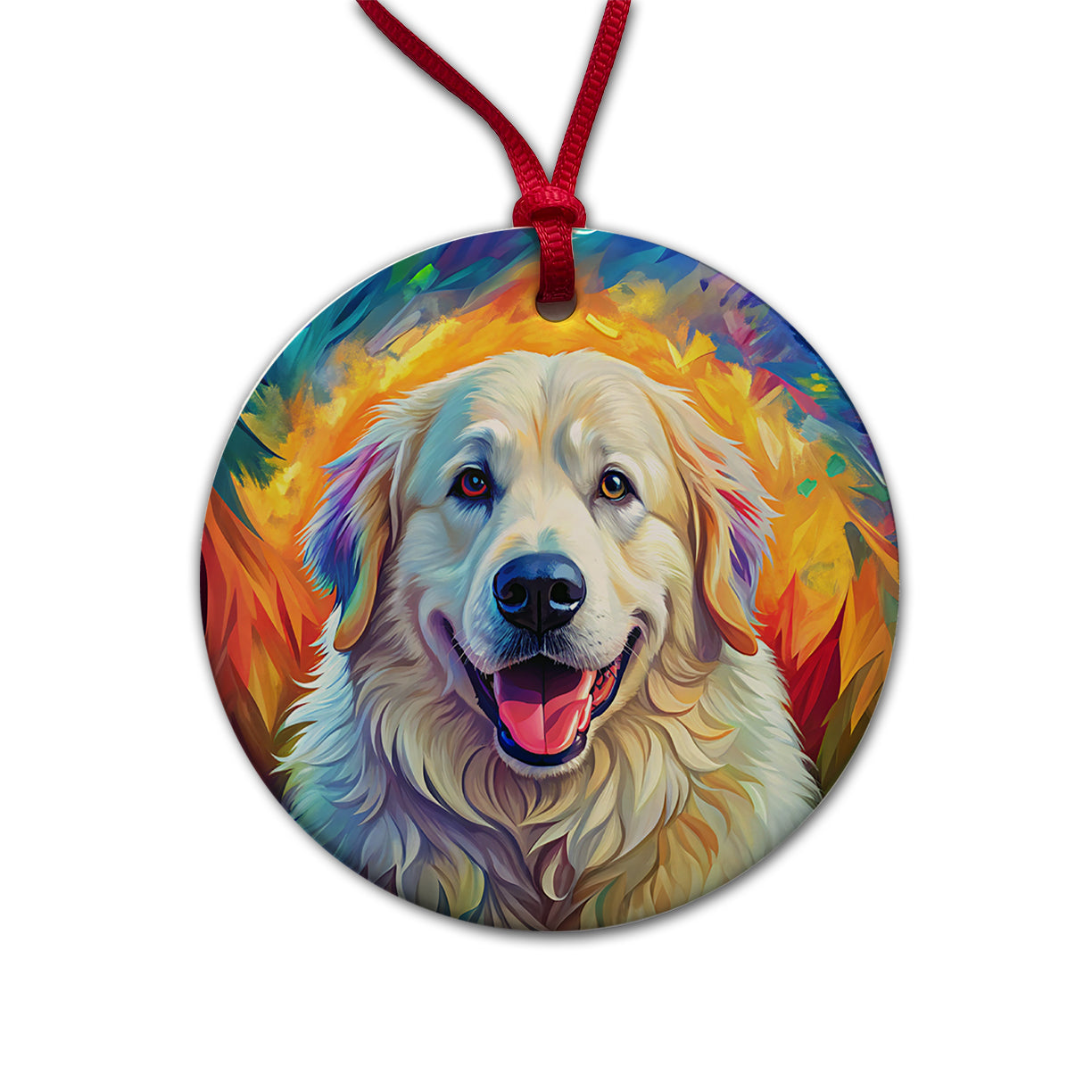 Great Pyrenees Dog Pop Art Round Ceramic Holiday Christmas Tree Ornament