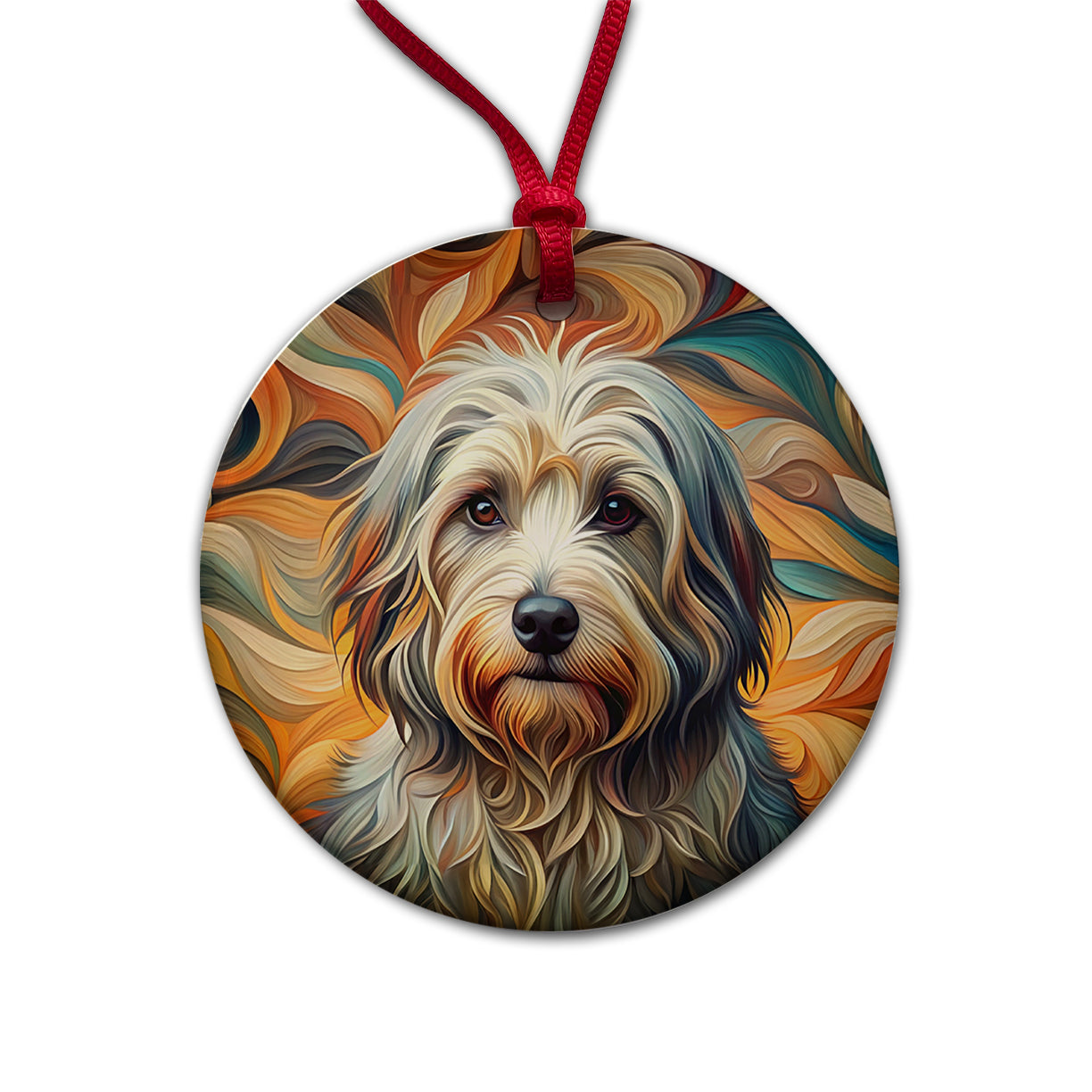 Havanese Dog Abstract Stylized Art Round Ceramic Holiday Christmas Tree Ornament