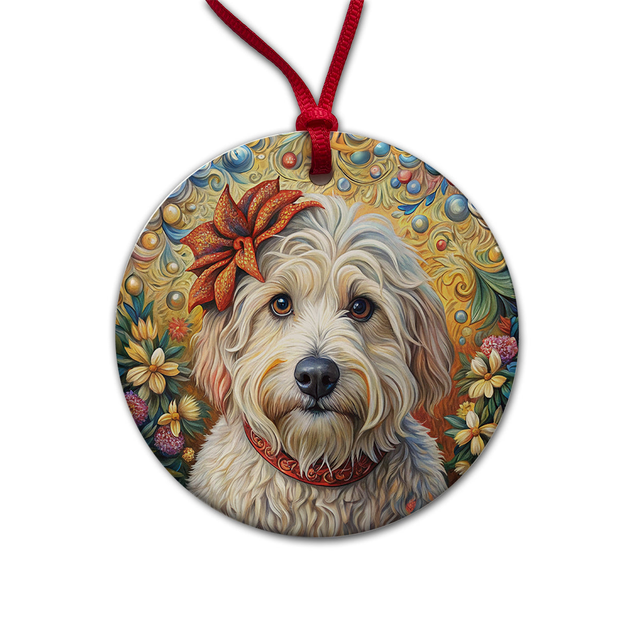 Havanese Dog French Bohemian Art Round Ceramic Holiday Christmas Tree Ornament