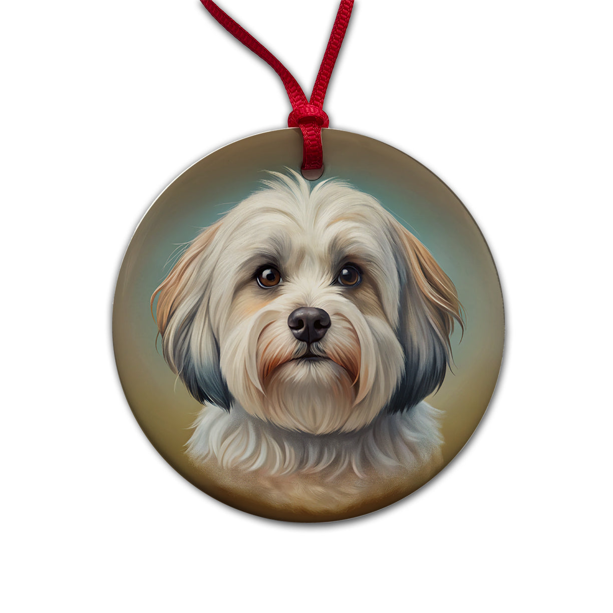 Havanese Dog Illustration Round Ceramic Holiday Christmas Tree Ornament