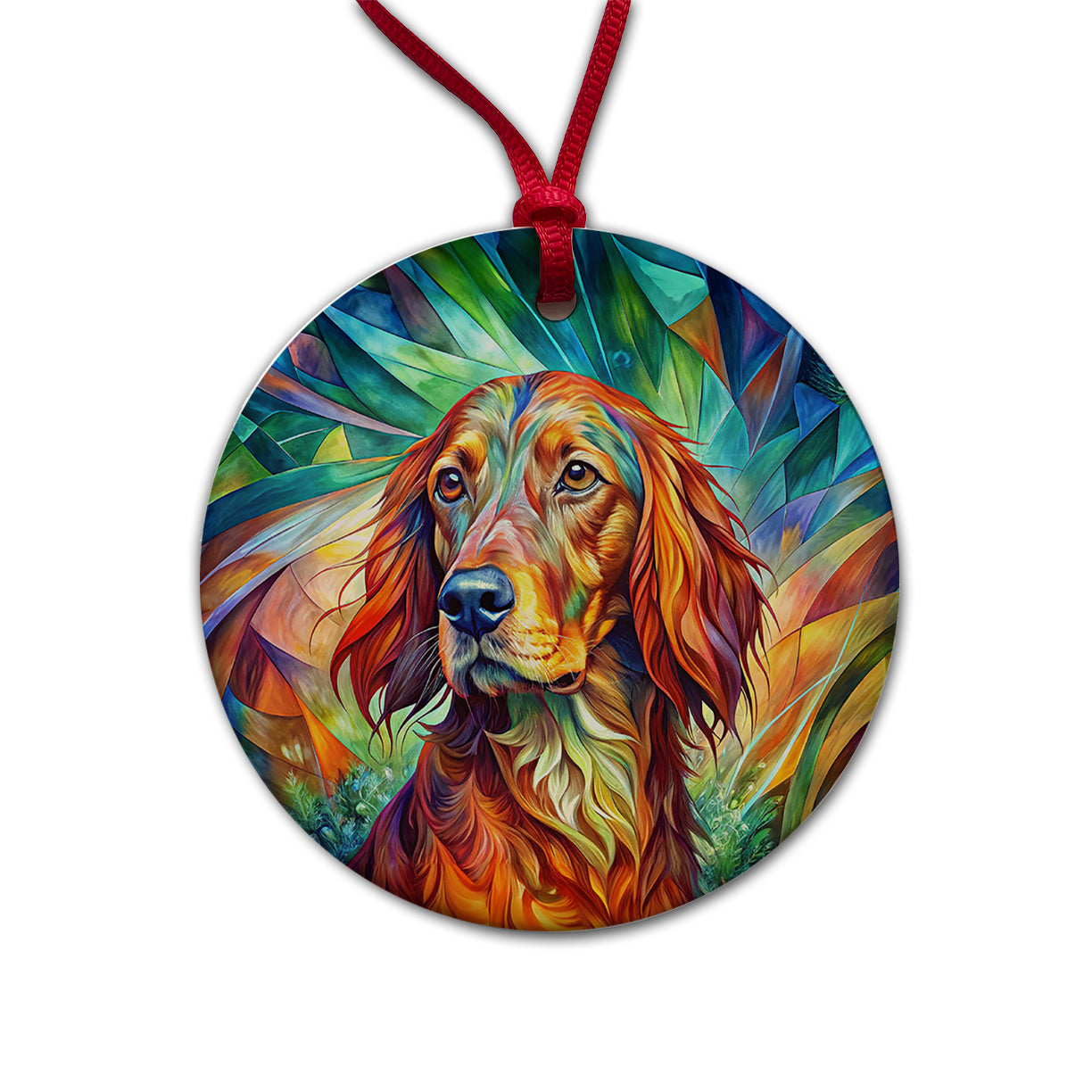 Irish Setter Dog Abstract Art Round Ceramic Holiday Christmas Tree Ornament