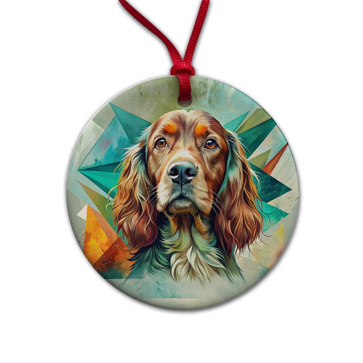Irish Setter Dog Contemporary Art Round Ceramic Holiday Christmas Tree Ornament