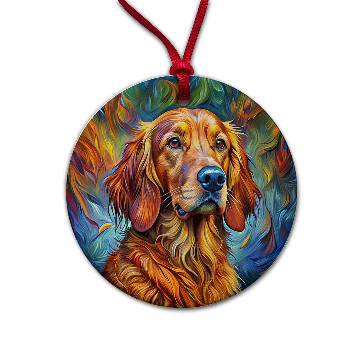 Irish Setter Dog Expressionism Art Round Ceramic Holiday Christmas Tree Ornament