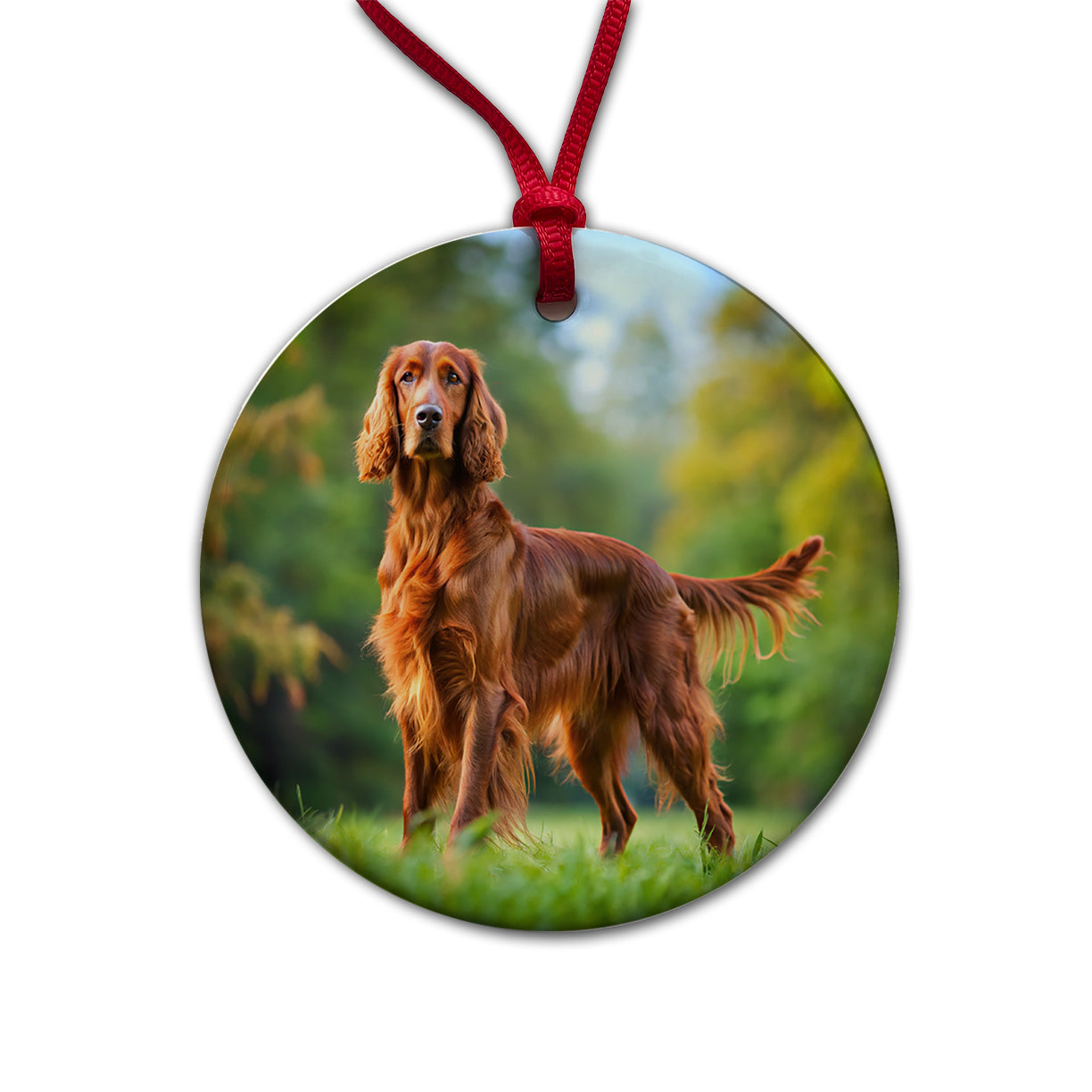 Irish Setter Dog Photo Round Ceramic Holiday Christmas Tree Ornament