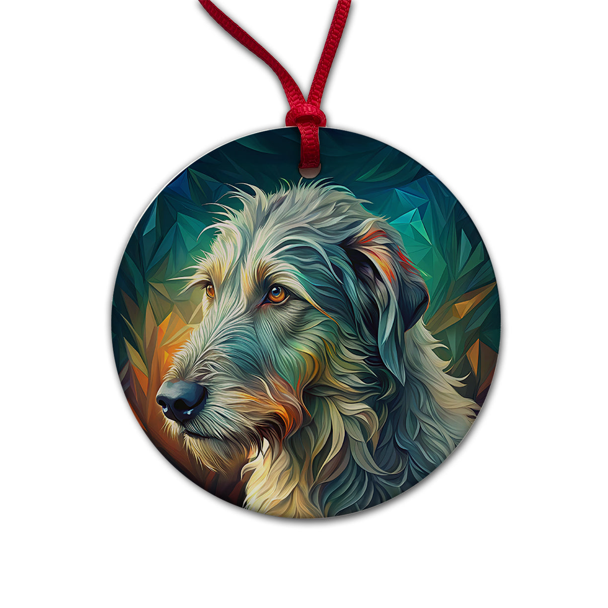 Irish Wolfhound Dog Abstract Stylized Art Round Ceramic Holiday Christmas Tree Ornament