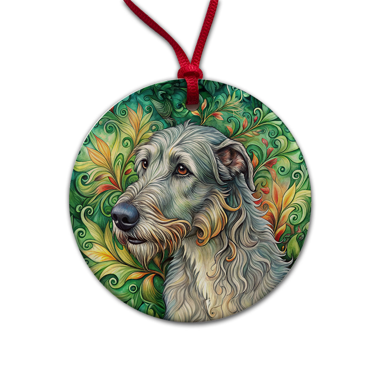 Irish Wolfhound Dog Art Nouveau Round Ceramic Holiday Christmas Tree Ornament