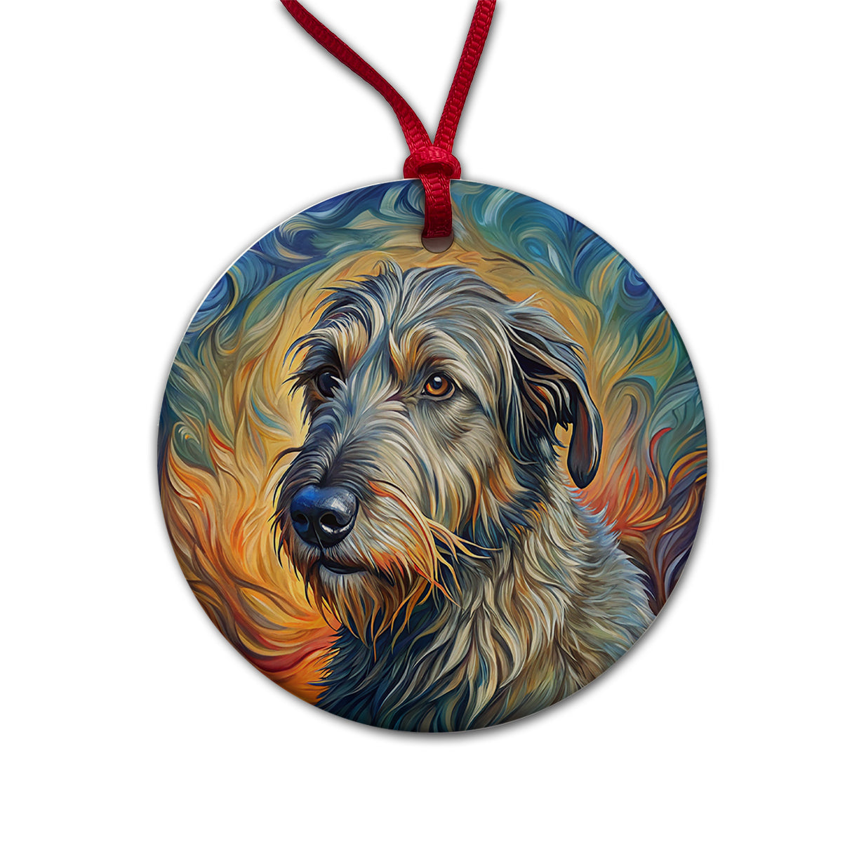 Irish Wolfhound Dog Expressionism Art Round Ceramic Holiday Christmas Tree Ornament