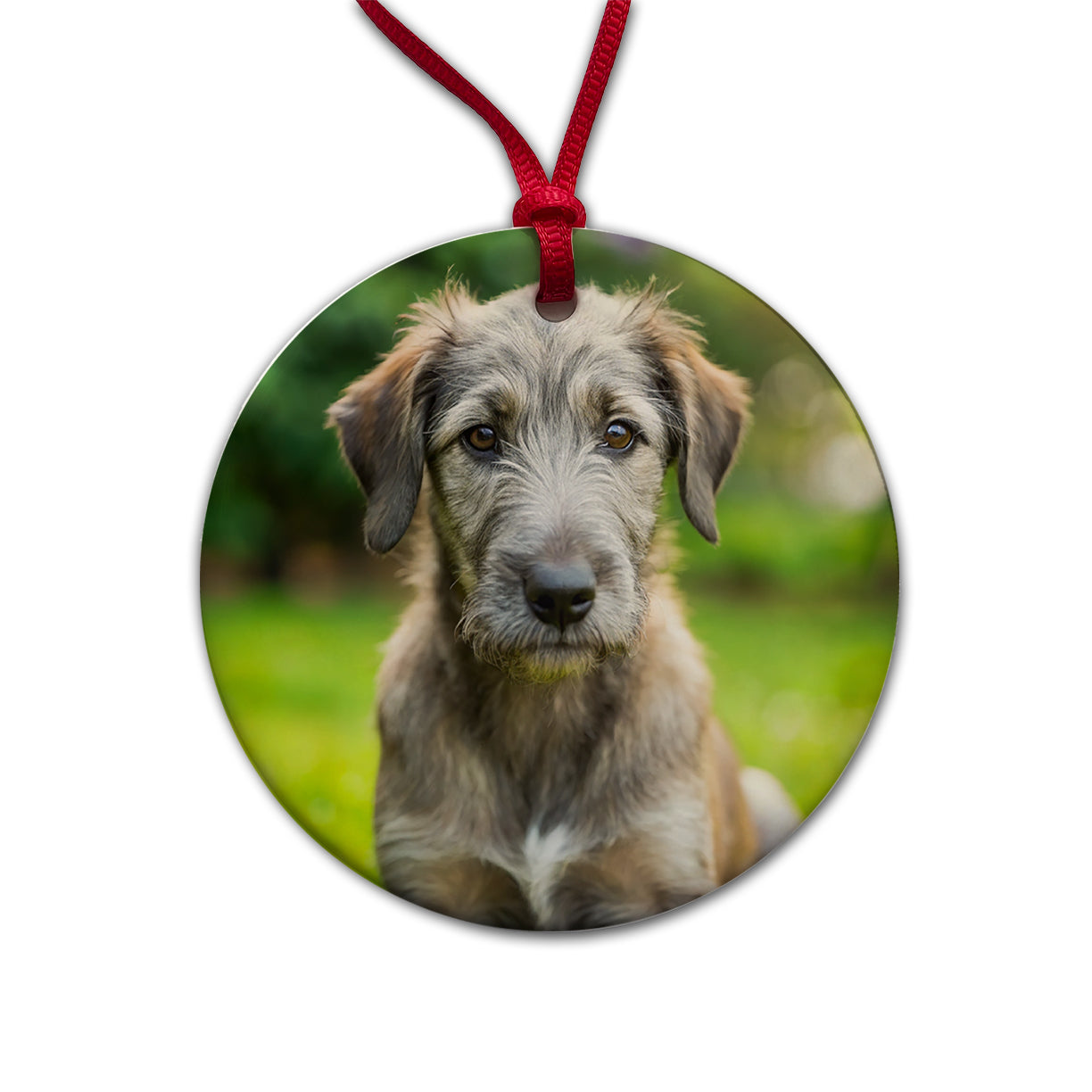 Irish Wolfhound Dog Puppy Photo Round Ceramic Holiday Christmas Tree Ornament