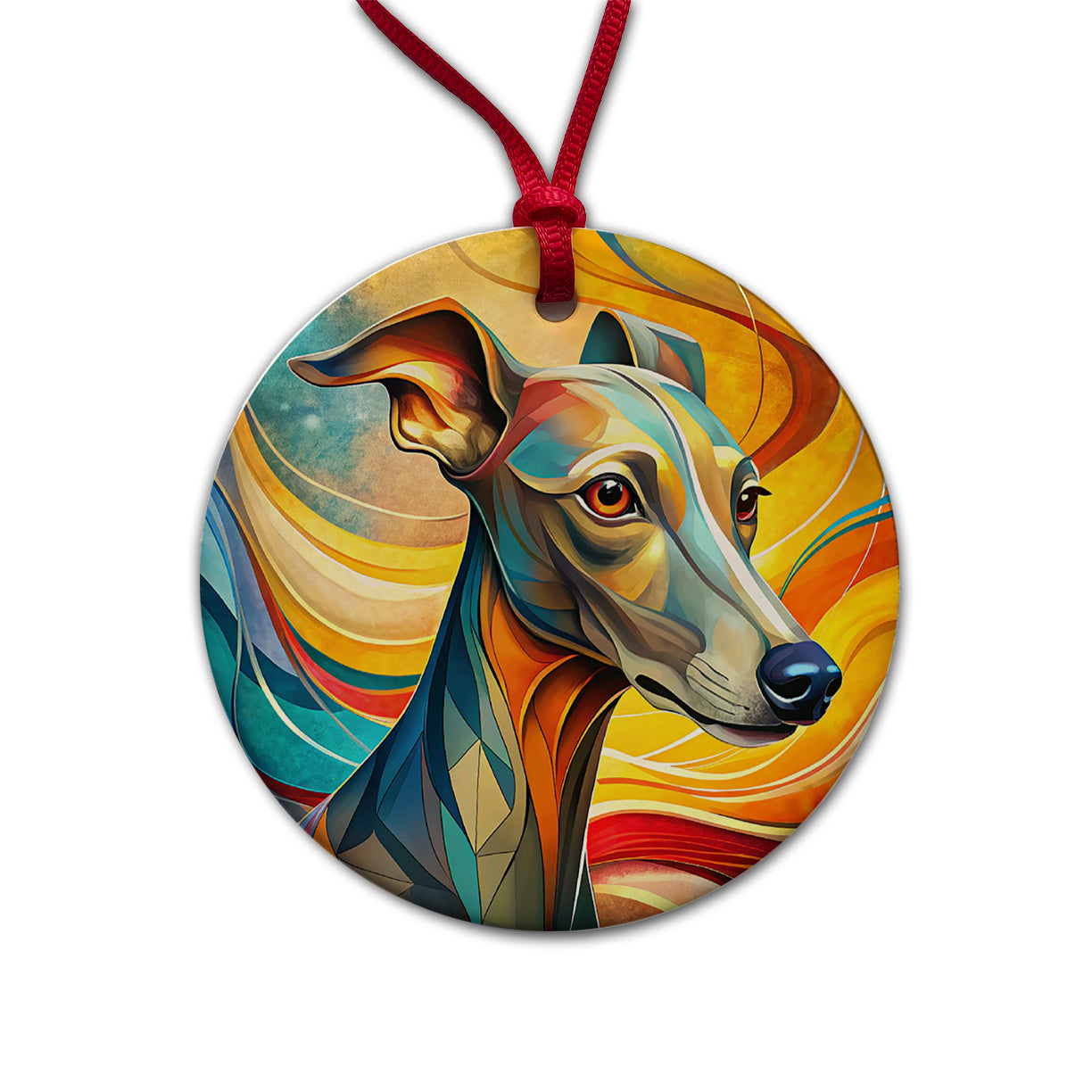 Italian Greyhound Dog Abstract Stylized Art Round Ceramic Holiday Christmas Tree Ornament