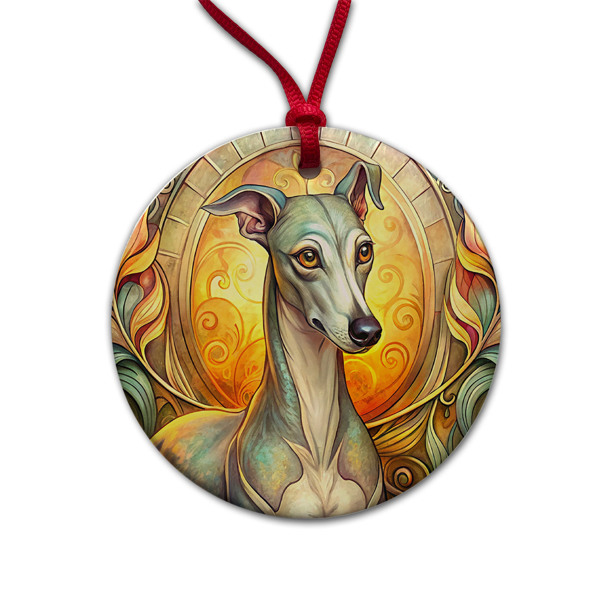 Italian Greyhound Dog Art Nouveau Round Ceramic Holiday Christmas Tree Ornament