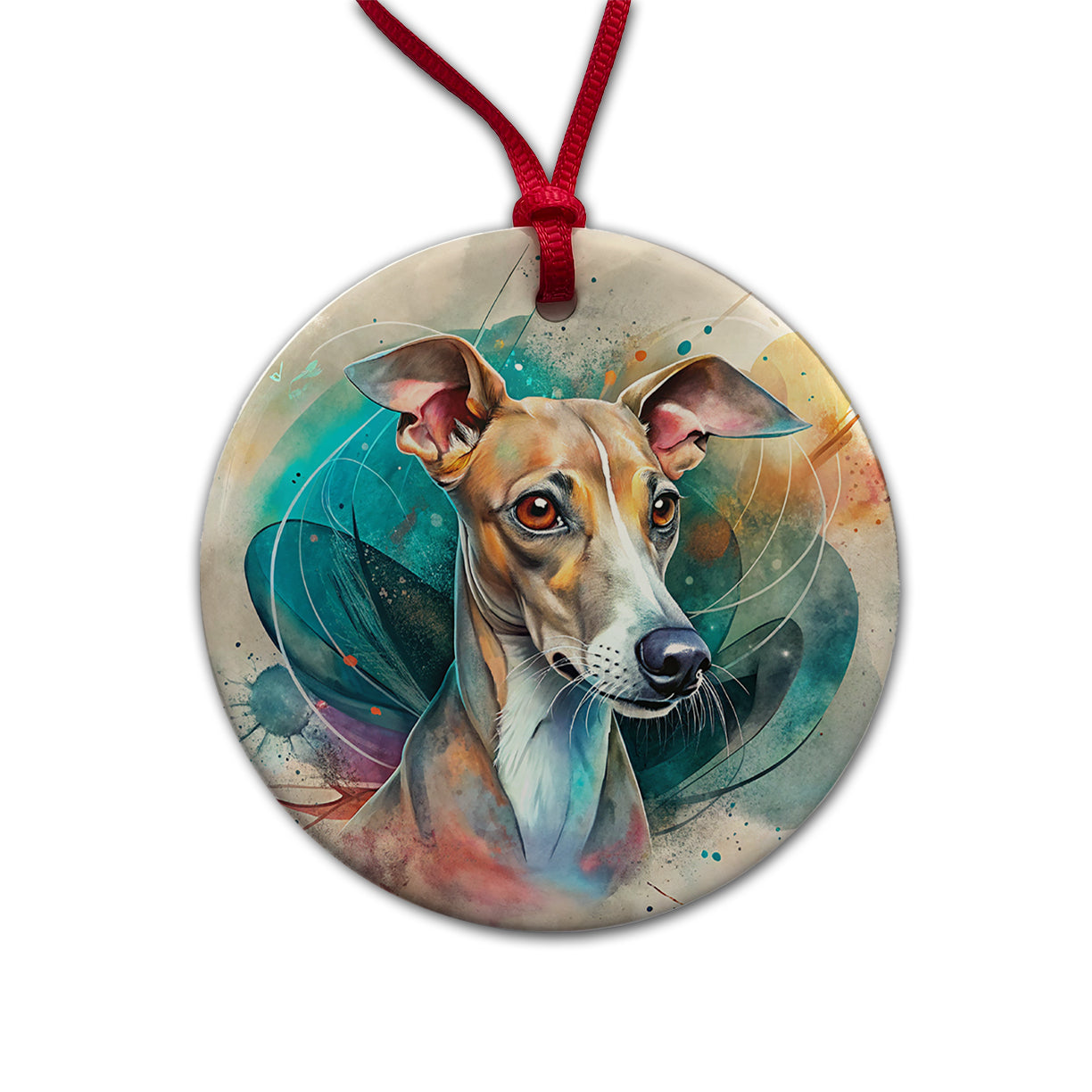 Italian Greyhound Dog Contemporary Art Round Ceramic Holiday Christmas Tree Ornament