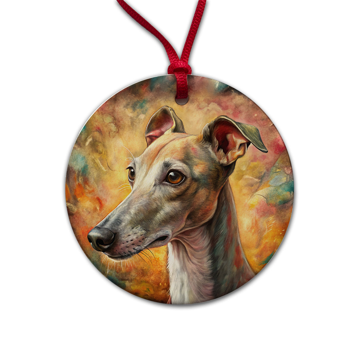 Italian Greyhound Dog Illustration Round Ceramic Holiday Christmas Tree Ornament