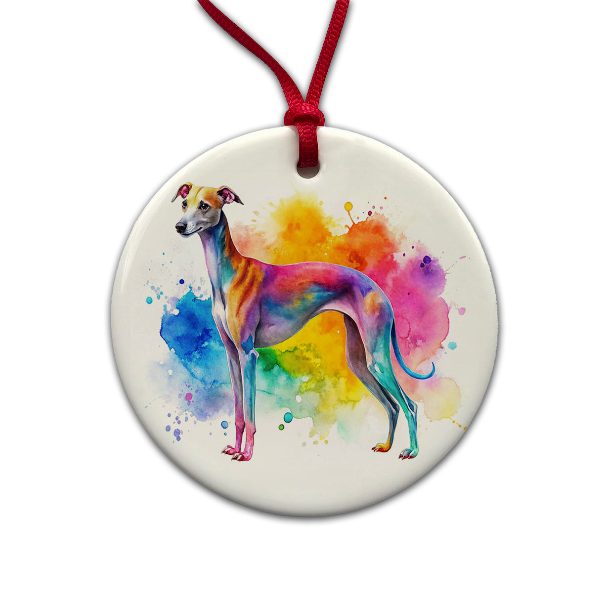 Italian Greyhound Dog Watercolor Style Round Ceramic Holiday Christmas Tree Ornament
