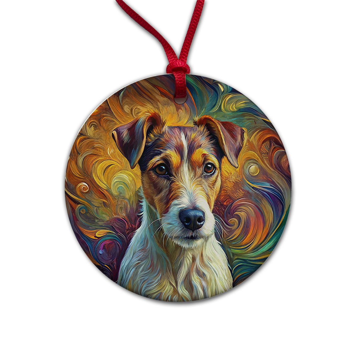 Jack Russell Terrier Dog Abstract Art Round Ceramic Holiday Christmas Tree Ornament