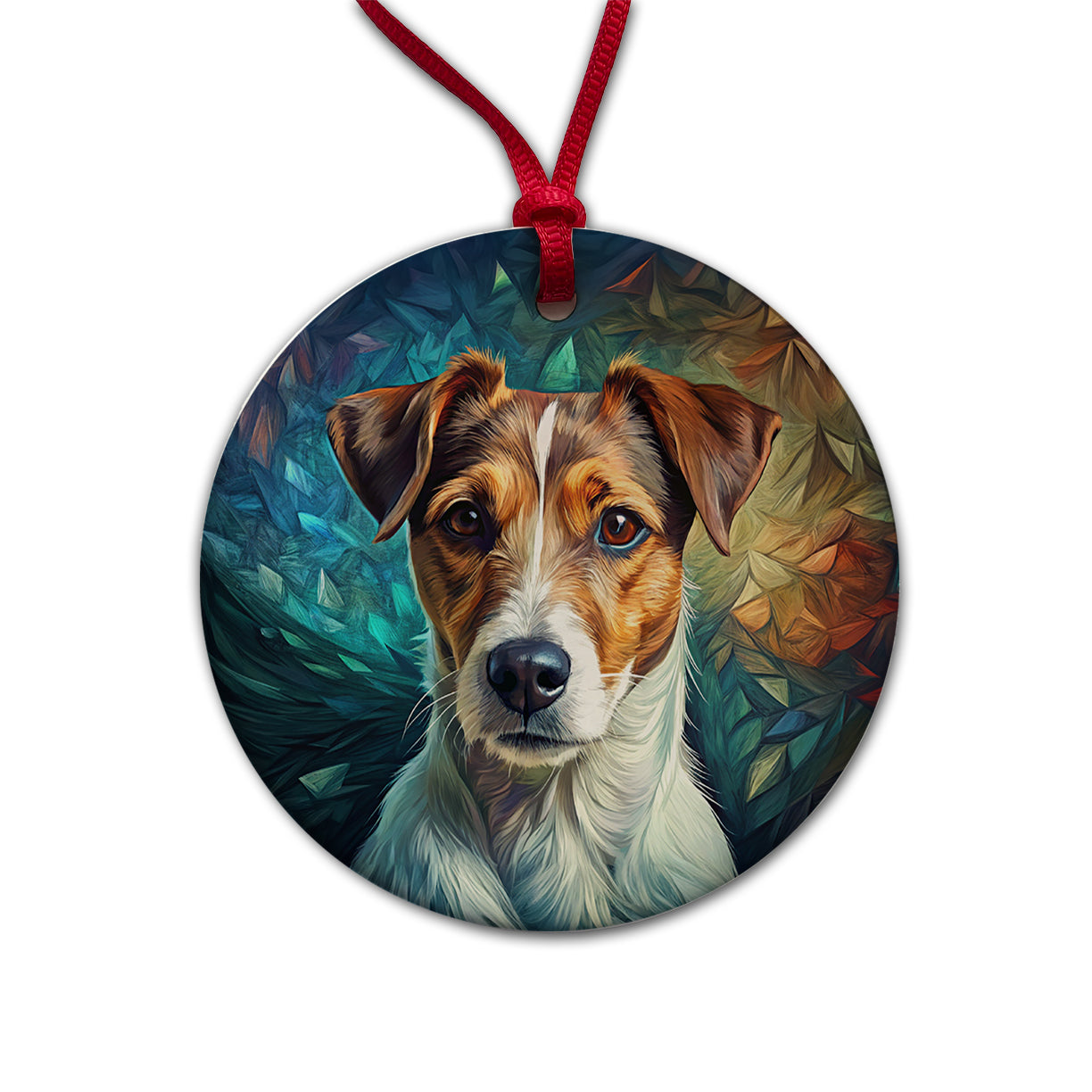 Jack Russell Terrier Dog Contemporary Art Round Ceramic Holiday Christmas Tree Ornament
