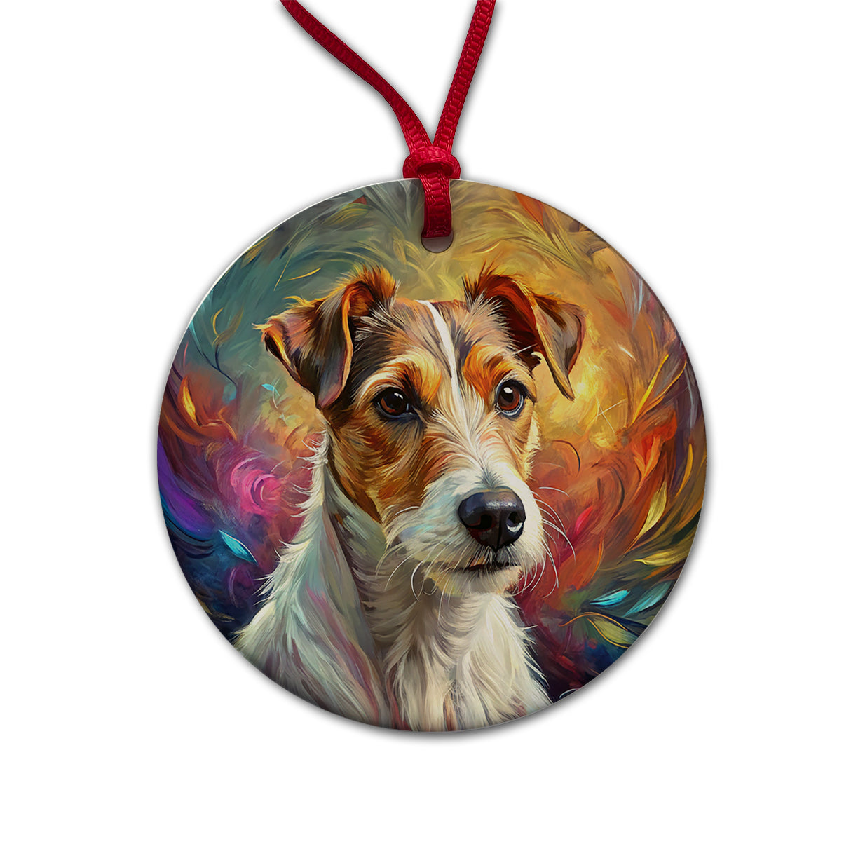 Jack Russell Terrier Dog Expressionism Art Round Ceramic Holiday Christmas Tree Ornament