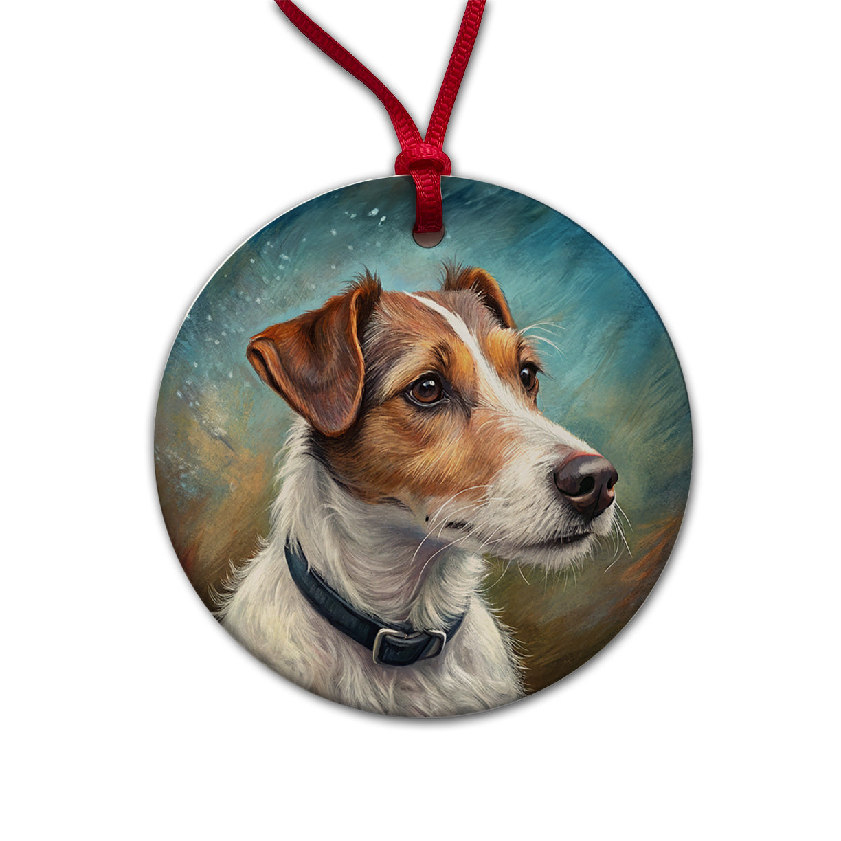 Jack Russell Terrier Dog Illustration Round Ceramic Holiday Christmas Tree Ornament