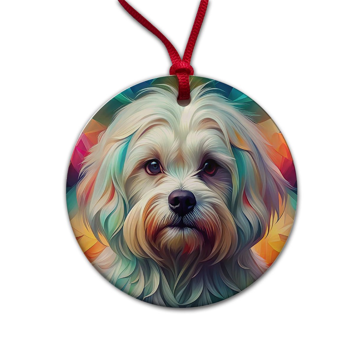 Maltese Dog Abstract Art Round Ceramic Holiday Christmas Tree Ornament