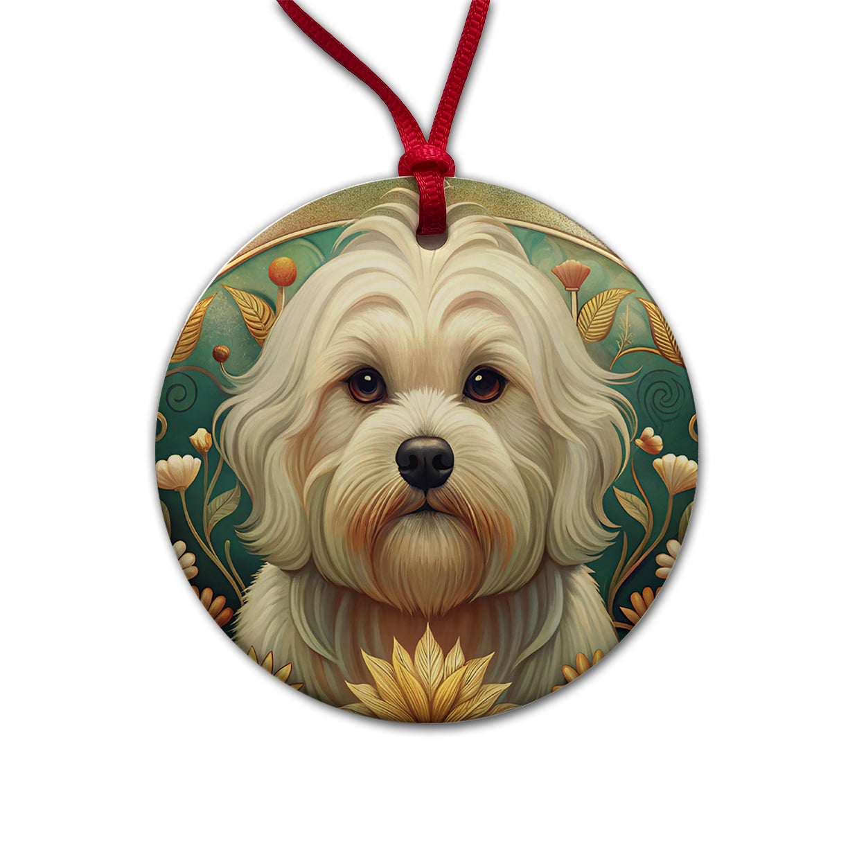 Maltese Dog Art Nouveau Round Ceramic Holiday Christmas Tree Ornament