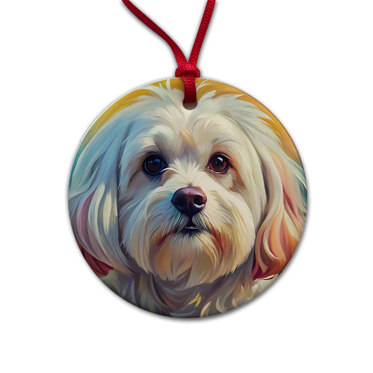 Maltese Dog Expressionism Art Round Ceramic Holiday Christmas Tree Ornament