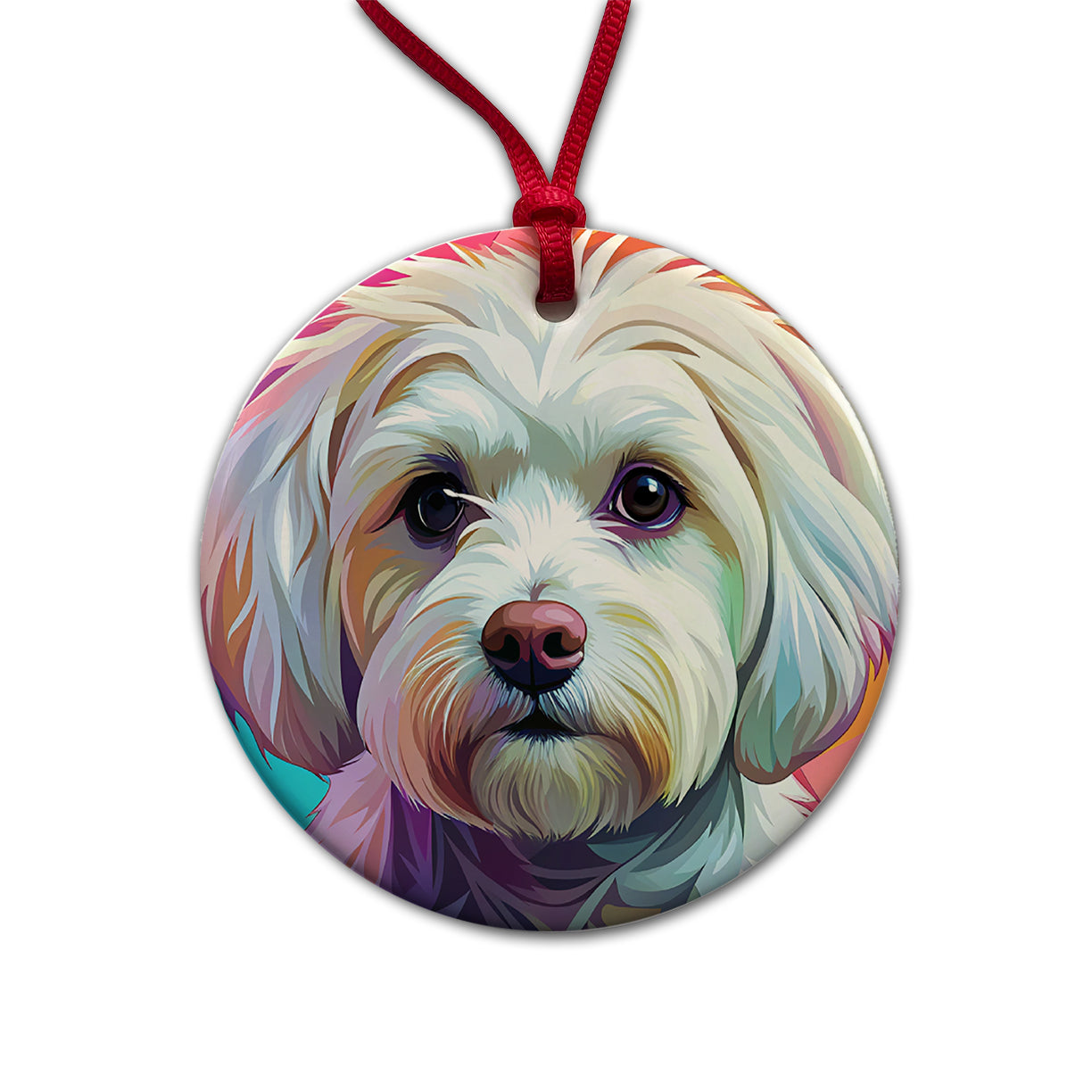 Maltese Dog Pop Art Round Ceramic Holiday Christmas Tree Ornament
