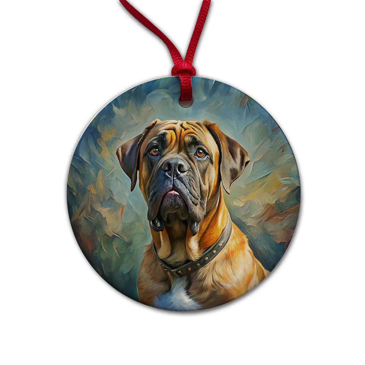 Mastiff Dog Expressionism Art Round Ceramic Holiday Christmas Tree Ornament